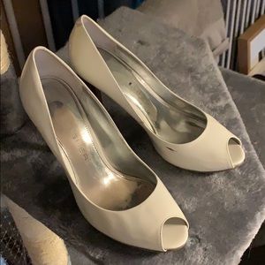 Marc Fisher White Patent Leather Peep-toe Heels
